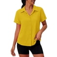 thumbnail image 3 of Women Plus Size Button down Short Sleeve Collared Shirts Summer Breathable Blouse Casual Tops by Yigetop Yellow L, 3 of 8