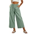 thumbnail image 3 of HomeDM Capris Pants for Women Wide Leg Pants with Pockets High Waisted Green Lounge Work Trousers Size S, 3 of 7