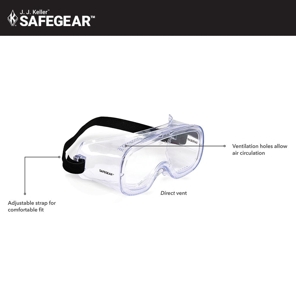 SAFEGEAR Direct Vent Safety Goggles 5-pk. - Anti-Fog & Anti-Scratch Safety Glasses for Men & Women, Clear Frame, Adjustable Strap - ANSI Z87.1 Compliant, Lightweight, Comfortable