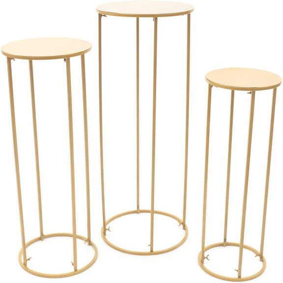 3 Pieces Gold Round Flower Stand, 39 Inch Tall Cylindrical Base Flower Stand Metal Floor Planter, Centerpiece Vase  for Wedding Party Party Flower Arrangement Decoration