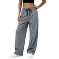 thumbnail image 3 of Athletic Pants For Womens Liweisiy Drawstring Elastic High Waist Loose Solid Color Trousers Casual Breathable Gym Workout Pants Gray M, 3 of 9