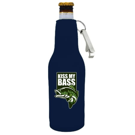 

Kiss My Bass Beer Bottle Coolie With Opener (Navy)