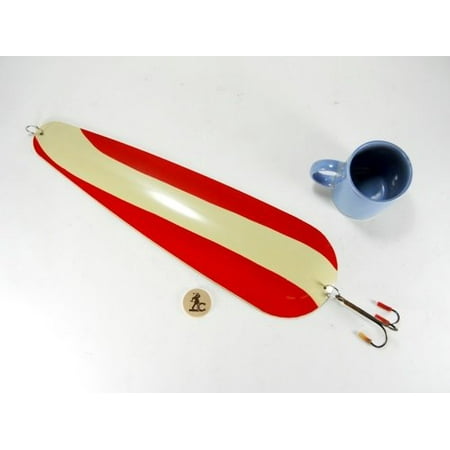 23 Giant Red Antique White Fishing Spoon Lure W Wooden Token
