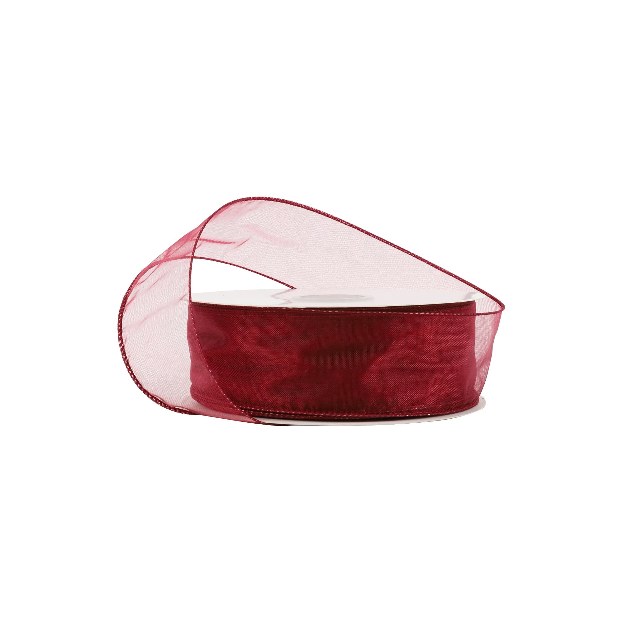LaRibbons 1 1/2" Wired Sheer Ribbon | Burgundy | 50 Yard Roll