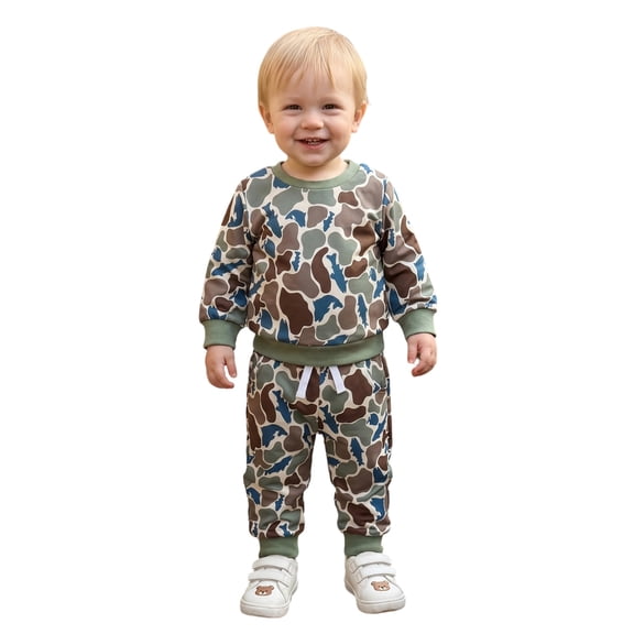 Baby Boy Fall Outfit Long Sleeve Camo Print Sweatshirt Pants Set