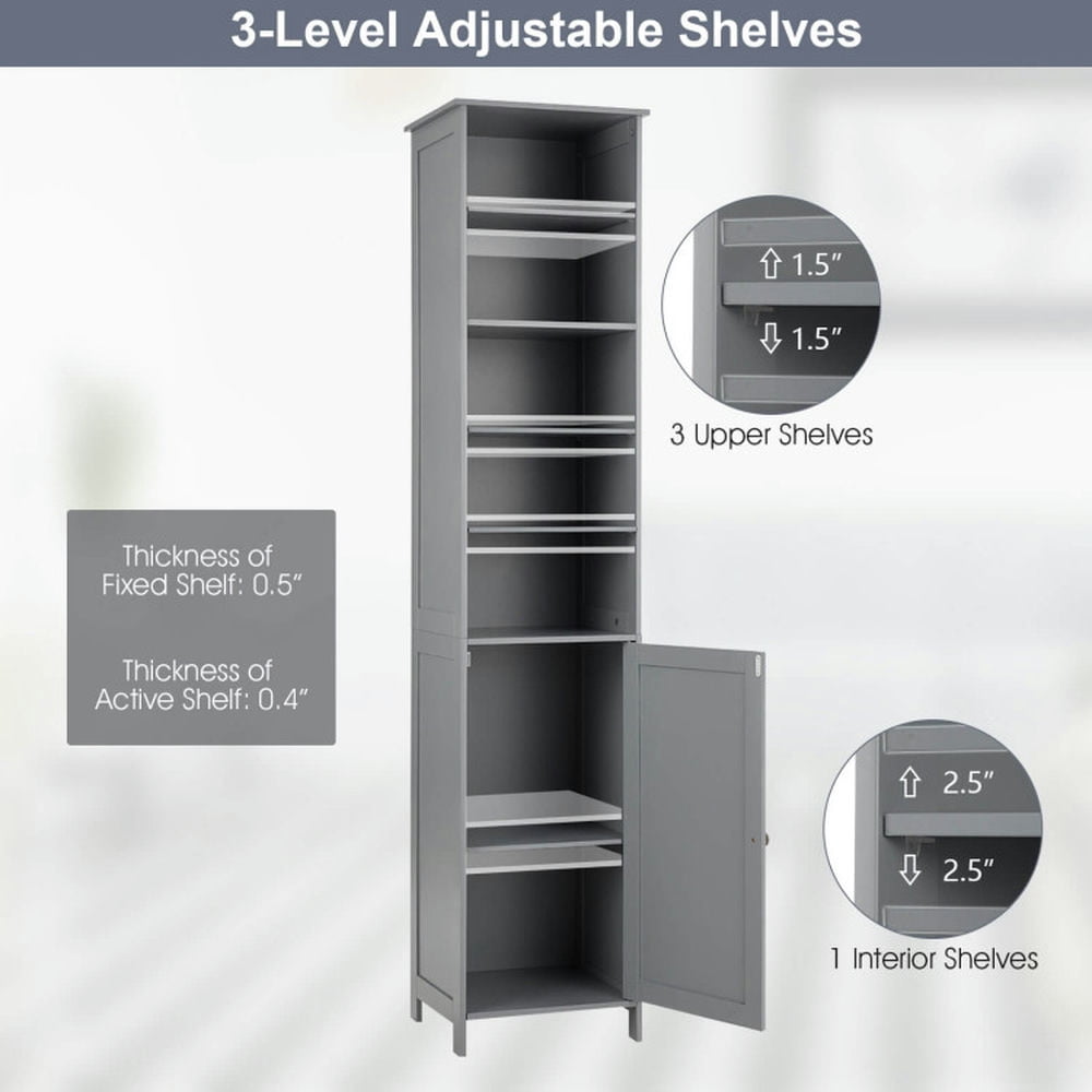 Finihen Bathroom Storage Cabinet, Bathroom Floor Cabinet, 72 Inches Free Standing Tall Floor Bathroom Storage Cabinet, for Bathroom, Living Room, Bedroom, Kitchen, Gray Finihen Bathroom Storage Cabinet, Bathroom Floor Cabinet, 72 Inches Free Standing Tall Floor Bathroom Storage Cabinet, for Bathroom, Living Room, Bedroom, Kitchen, Gray