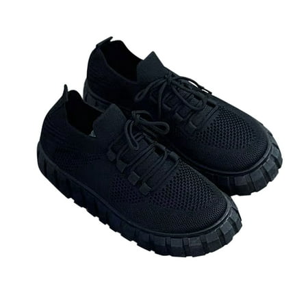 

kakina CMSX Sandals for Women Flying Woven Round Toe Low-top Breathable Shoes Women s Lace-up Thick Bottom Mesh Sneakers Black 5.5