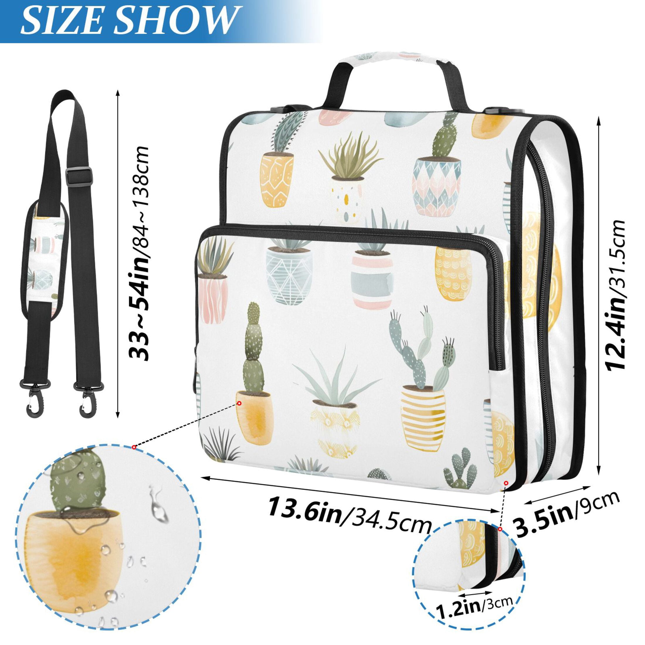 3 Ring Zipper Binder with Shoulder Strap Waterproof Trapper Keeper 2 Inch D-Ring 500 Sheets Capacity Desert Plants in Pots