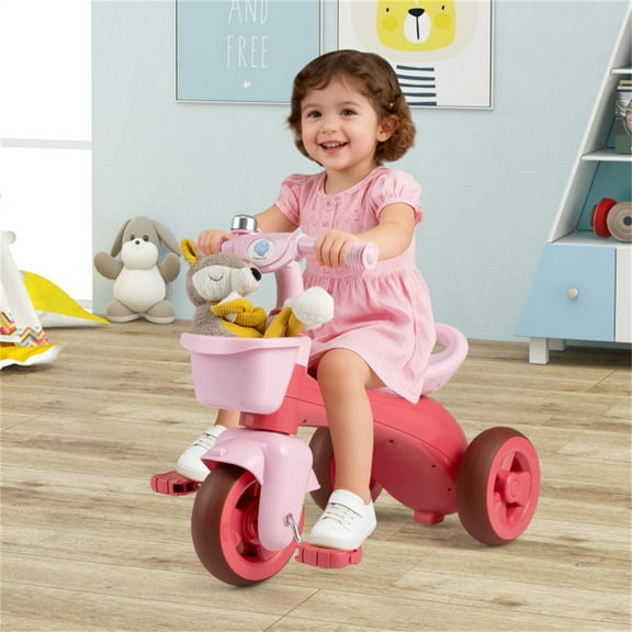 Toddler Tricycle for 3-5 Years Stable Triangular Structure with Front & Rear Storage Baskets
