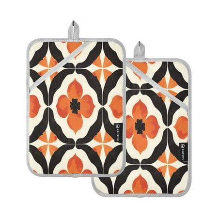 

Vzayy Kitchen Pot Holders Sets Heat Resistants for Cooking Baking Orange Diamond Pattern