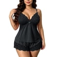 thumbnail image 2 of Bovxnpu Womens Pajamas Set 2 Piece Loungewear Set Cotton Spaghetti Strap Crew Neck Pajama Lace Sleepwear, 2 of 6