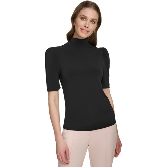 DKNY Womens Puff-Sleeve Shell Blouse, black, L