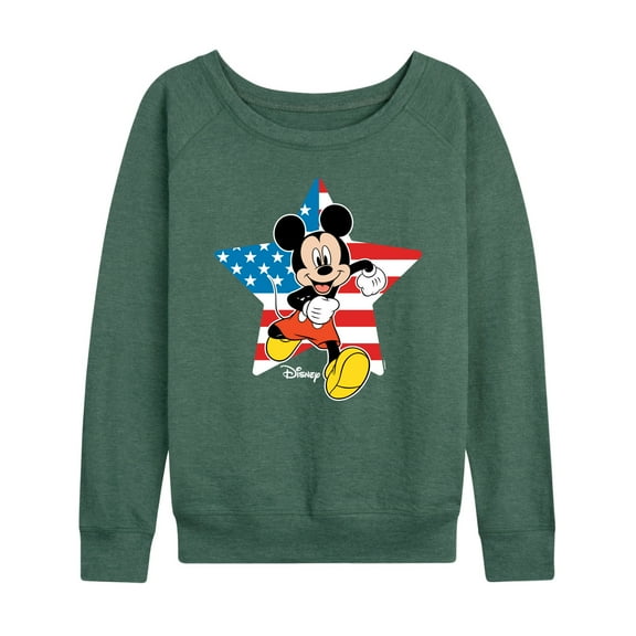 Disney - Americana - Mickey Usa Flag Star - Women's Lightweight French Terry Long Sleeve Shirt