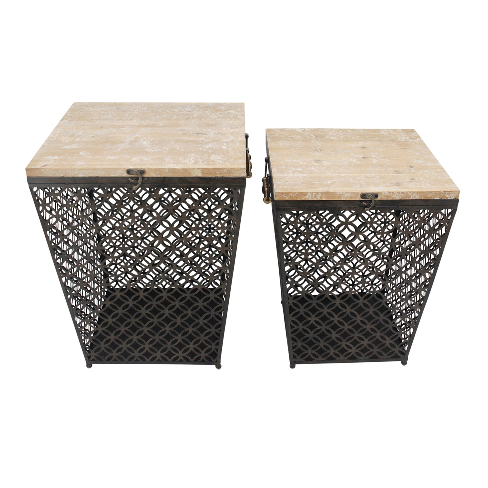 S/2 BLACK METAL/WOOD STORAGE TABLES