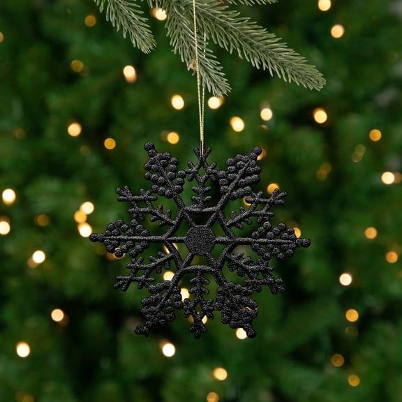 Northlight Glitter Snowflake Christmas Ornaments - 4" - Jet Black - 24ct