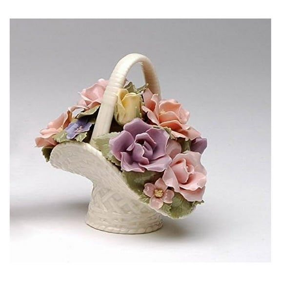 Fine Porcelain Rose Flowers Bouquet Basket Figurine, 4-1/2" L