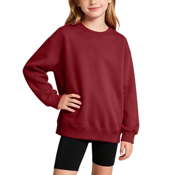 Khunlpohl Kids Cotton Sweatshirts Solid Color Round Neck Pullover Sweatshirt Casual Long Sleeve Loose Tops