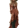 thumbnail image 3 of THDHVS Plus Size Dress,Dresses for Women,Deep V Neck Ruffle Hem Asymmetric Long Sleeve Dress Western Style Bronze, 3 of 6