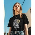 thumbnail image 5 of Women's T-Shirts, Lion Sunflower Hand Drawn Cotton Crewneck Tee Short Sleeve Casual Tops Loose Graphic T-Shirt Black, L, 5 of 7