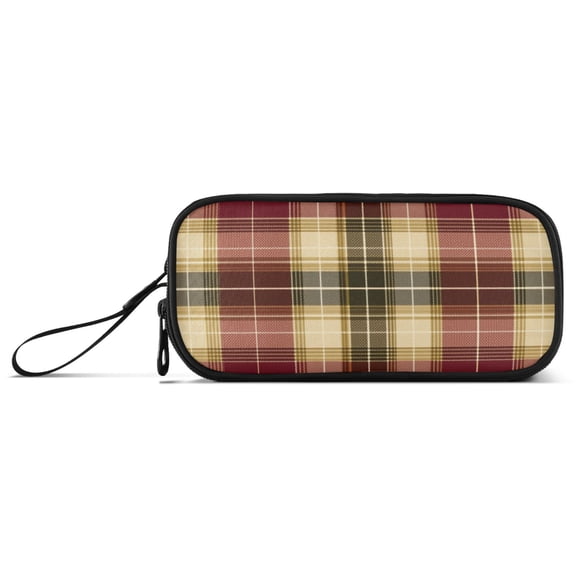 Red and Yellow Gingham Plaids Pencil Case Stationary Holder Pen Bag Pencil Pouch Tool Organizer 3 Compartments