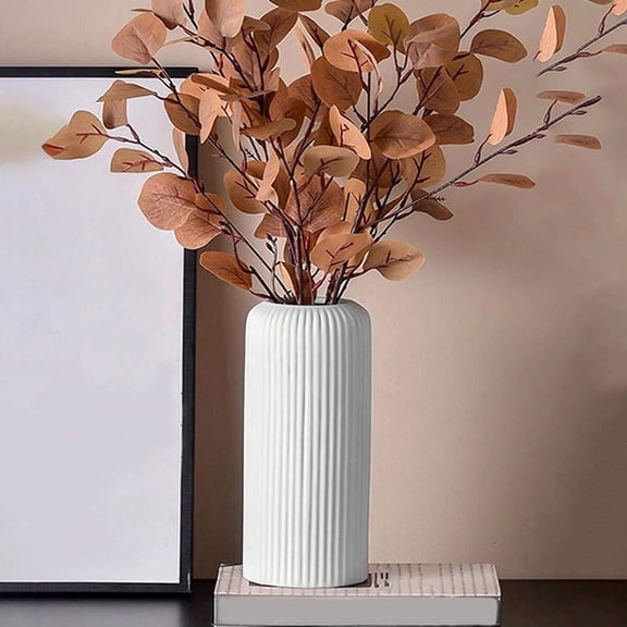 Modern Ceramic Flower Vase Tall Ribbed Cylinder Vase for Home Decor, Table Centerpiece or Office Display