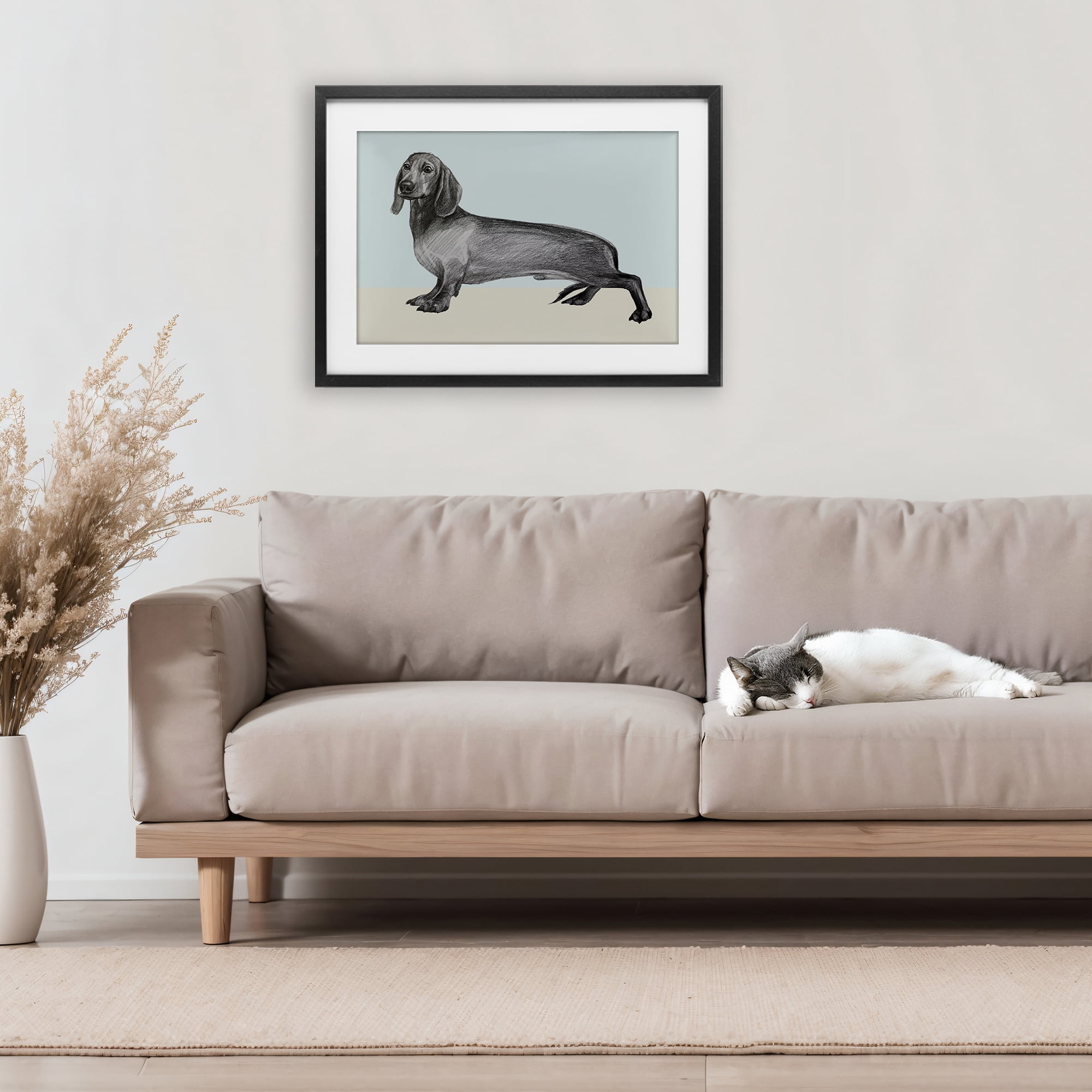 Stupell Industries Sketched Dachshund on Blue Black Framed Print Under Glass, design by Violeta Vollmer