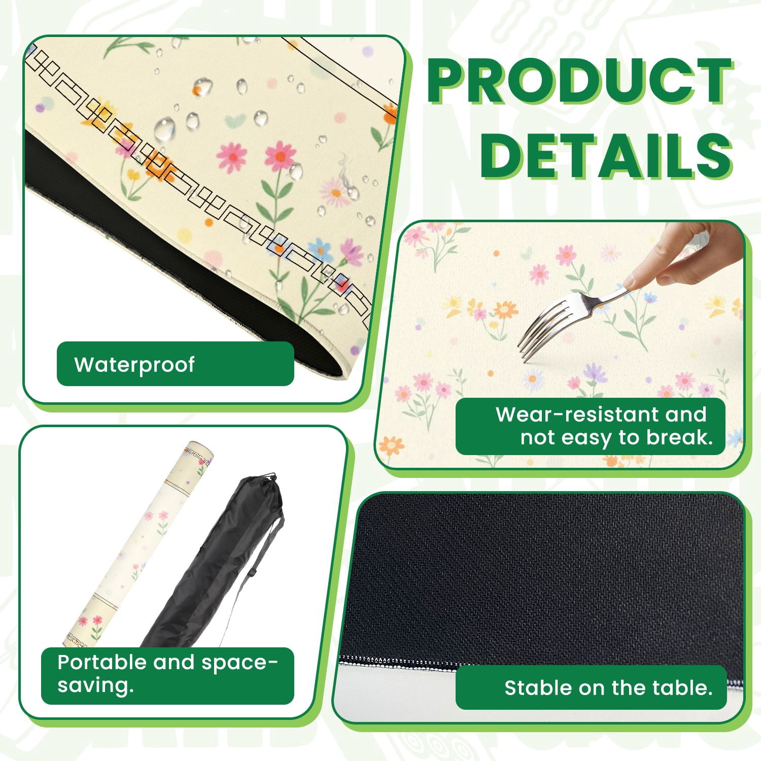 Mahjong Mat 31.5" x 31.5" Colorful Floral Pastel Non-Slip Noise Reduction American Mahjong Tiles Table Cover for Dominoes Poker Card Board Games Gift