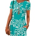 thumbnail image 3 of FASHIONWT Printed Round Neck Pocket Casual Short Sleeve Women's Long Dress, 3 of 4