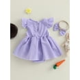 thumbnail image 5 of Qmyliery Baby Girls Easter Romper Dress Plaid Printed Flying Sleeve Round Neck Jumpsuit with Bow Headband 3 6 12 18 Months, 5 of 8