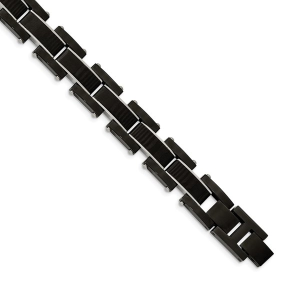 Primal Steel Stainless Steel Polished Black IP-plated with Solid Carbon Fiber Inlay 8.5 Inch Bracelet