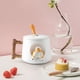 thumbnail image 3 of Taza de Cerámica Personalizada con Diseño de Perro Shiba y Tapa y Cuchara | Taza de Café o Té de 420ml | Asa de Madera | Fácil Limpieza | Regalo Divertido de Animal | Taza para Bebidas Calientes del, 3 of 4