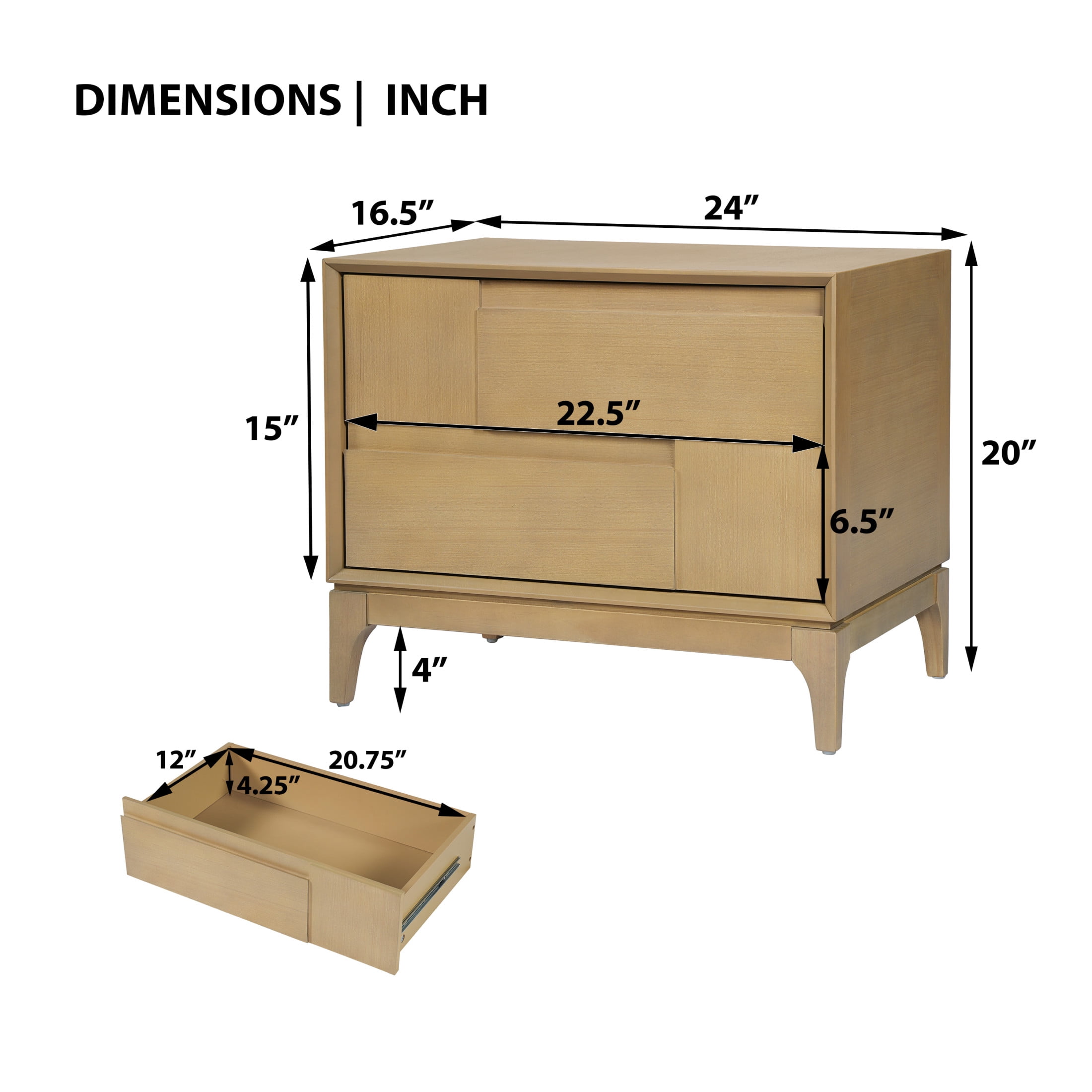 Christopher Knight Home Modern Mid-Century Nightstand with 2 Drawers, Unique Geometric Design, Natural, Set of 2