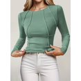 thumbnail image 5 of Long Sleeved Women's Slim Round Neck Shirt Exposed Seam Ribbed Basic Top, 5 of 6