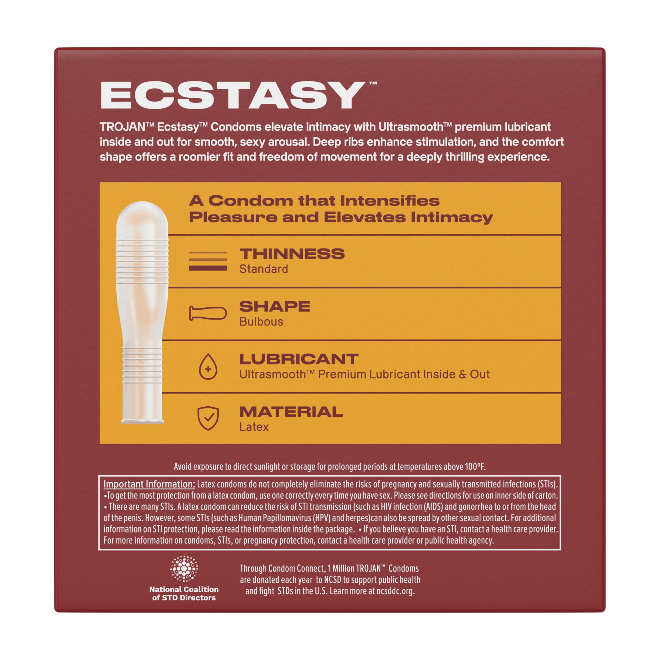 Trojan Ecstasy Ribbed Bulbous Shape Latex Premium Lubricated Condoms, 26 Count