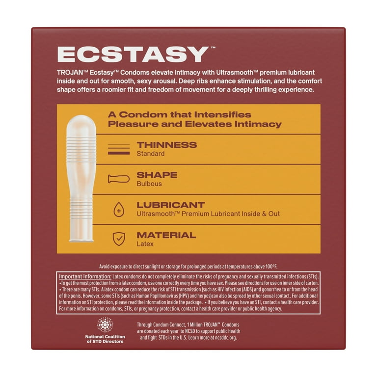 Trojan Ecstasy Ribbed Bulbous Shape Latex Premium Lubricated
