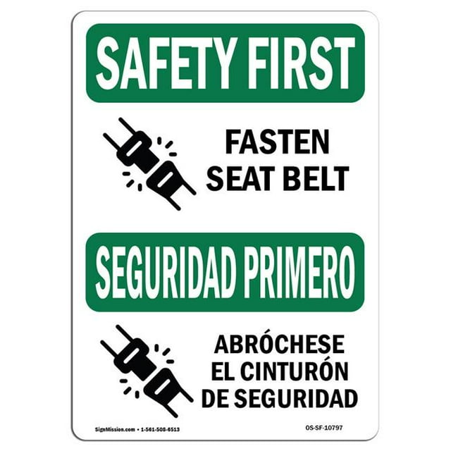 SignMission OS-SF-D-1014-L-10797 Premiers Signes de Sécurité OSHA - Attachez la Ceinture de Sécurité Bilingue