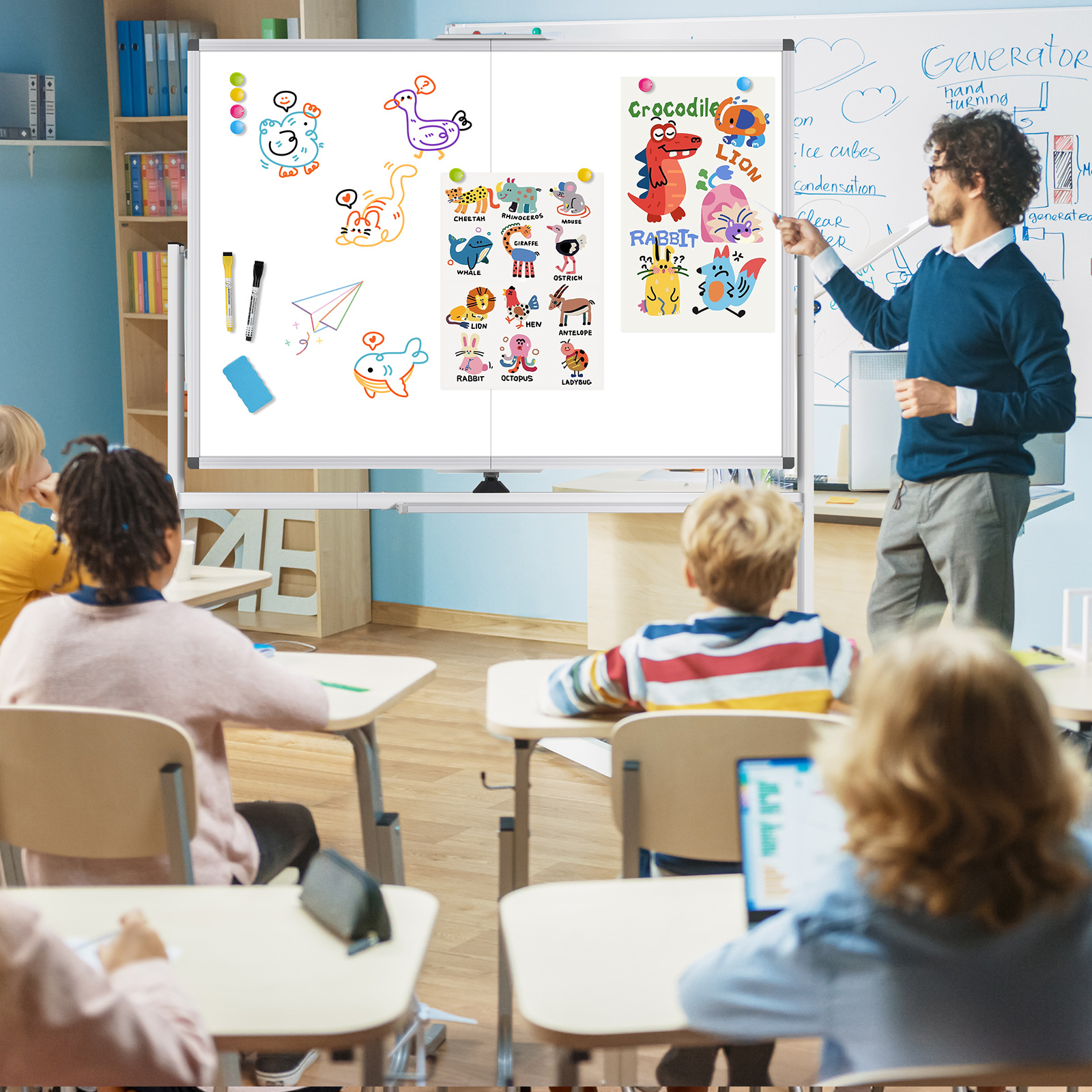 QUEENLINK Rolling Whiteboard on Wheels,48" x 36" Double-Sided Mobile White Board with Stand, 4' x 3' Portable Standing Magnetic Dry Erase Board Easel for Home Office Classroom School