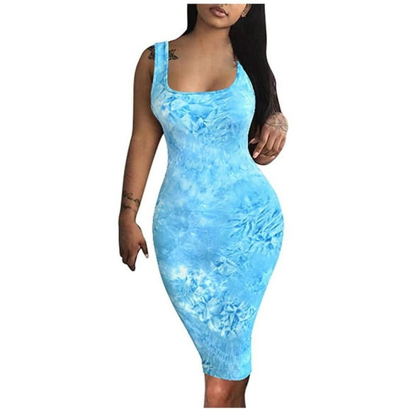 Leutsin Women Print Sexy Tank Plus Size Maxi Dresses Sleeveless Basic Midi Club Plus Size Maxi Dresses