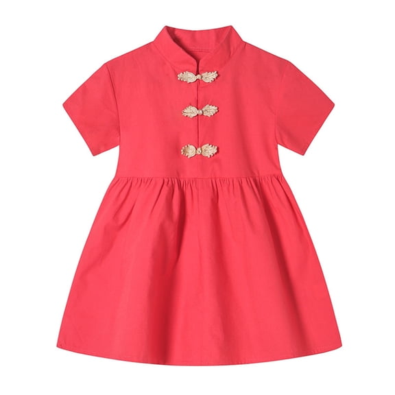Otqutp Toddler Baby Girls Traditional 𝗧ang Suit Dress Toddler Mid Length Retro Buckle Qipao Short Sleeve New Year Cheongsam