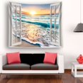 thumbnail image 2 of EREHome Open Window Sunrise Blue Sea Beach Tapestry Polyester Fabric Tapestries Wall Art Hanging 60x90 Inches, 2 of 3