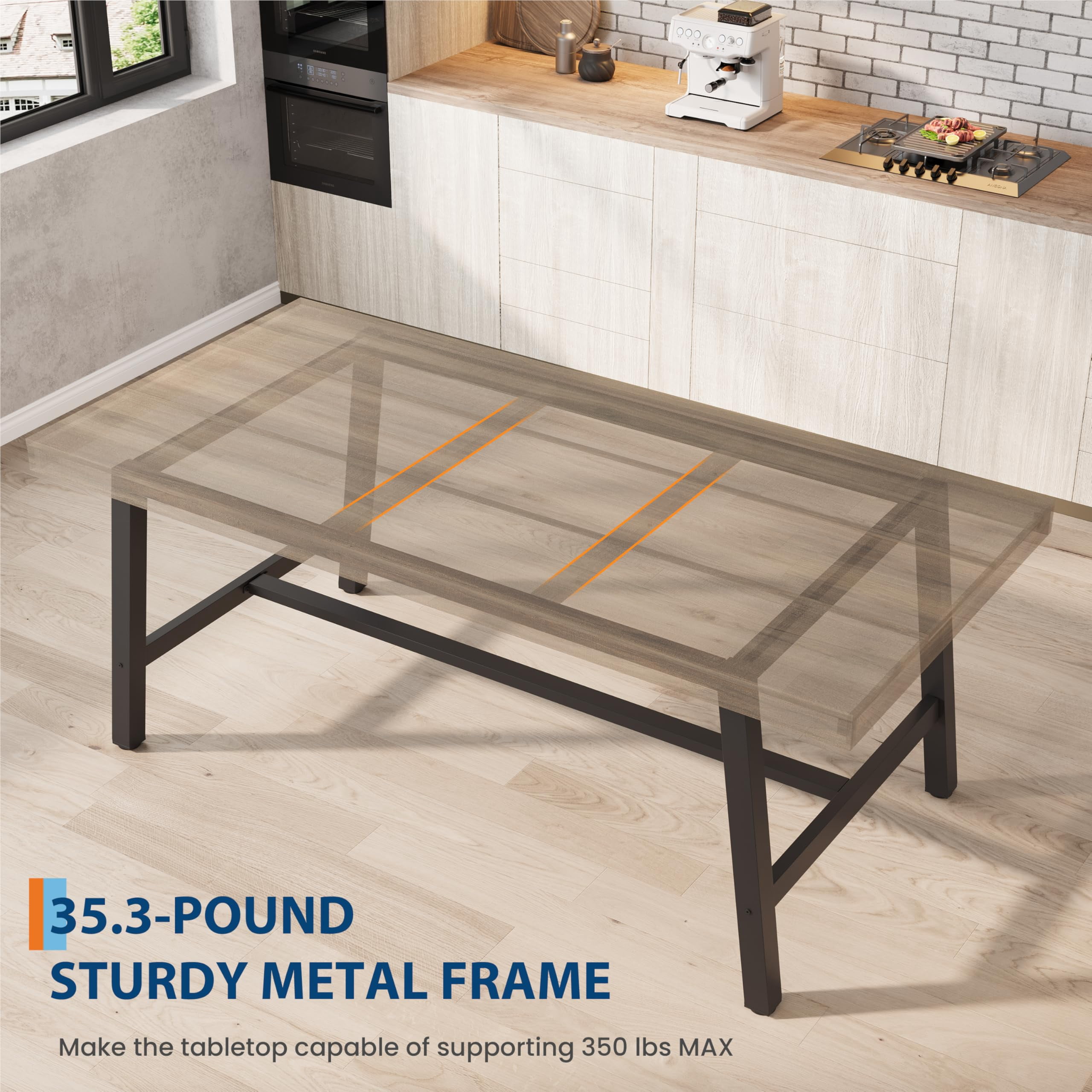 Industrial Dining Table for 6-8 People, 70.87" Long Kitchen Table with Sturdy Metal Frame, Rectangular Counter for Dinner, Kitchen, Dining Room (Pear Wood, 71" Non-extendable)