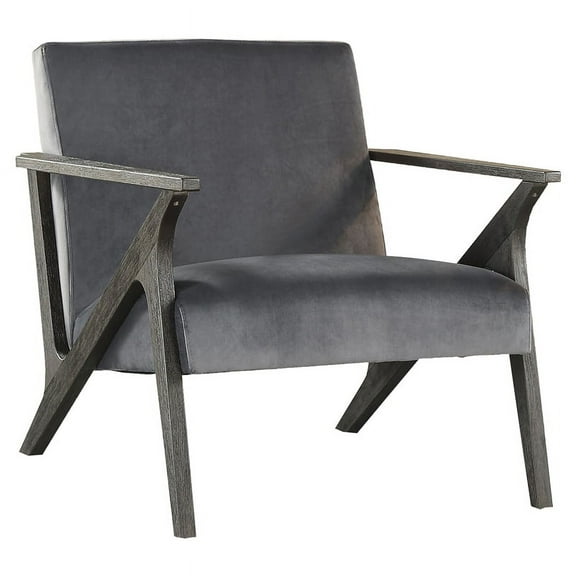 Lexicon Coriana Velvet Upholstered Wood Frame Accent Chair in Gray