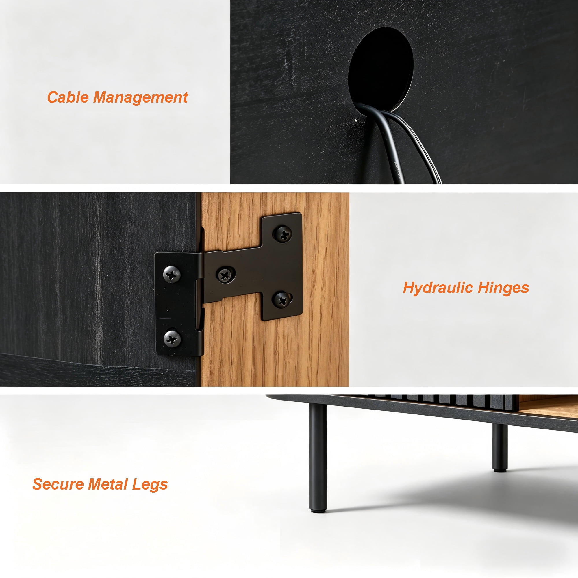 31.5" Sideboard Buffet Cabinet with Storage - Fluted Kitchen Credenza Cabinet with Pop-up Doors and Drawer, Black