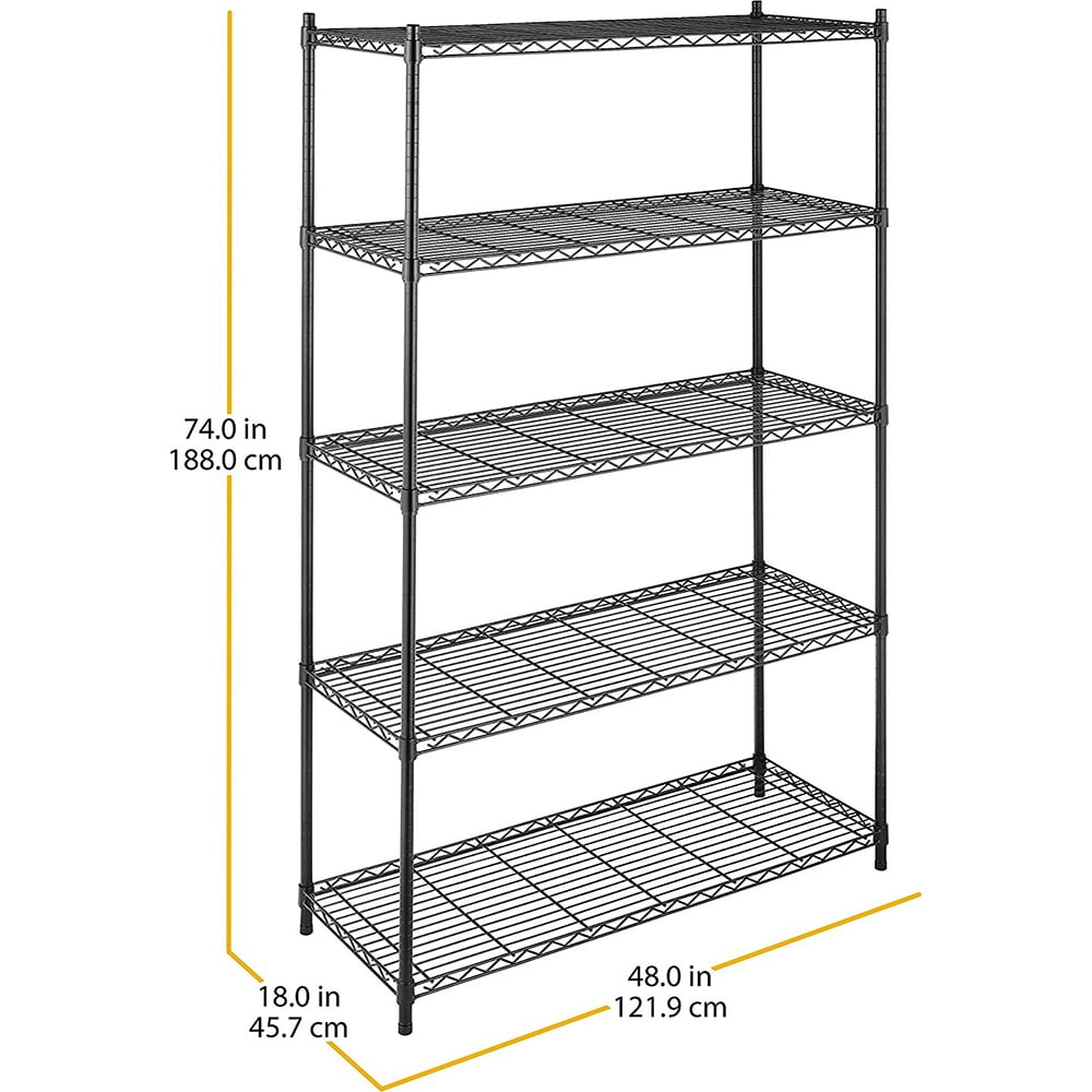 Whitmor Supreme 5 Tier Metal Adjustable Shelving, 500 lb Shelf Capacity - Black-Adult Use