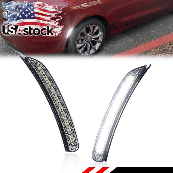 2PCS Clear Lens Rear Side Marker Light Turn Signal Light Turn Warning Light Fender Light Reflectors Lights with White Full LED For 2015 2016 2017 Chrysler 200