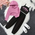 thumbnail image 2 of BOOMNY Girls Outfit 3 Peice Sets Letter Graphic Long Sleeve Hoodies Pants With Tops Sets for Kids Soft Clothing Set, 2 of 6