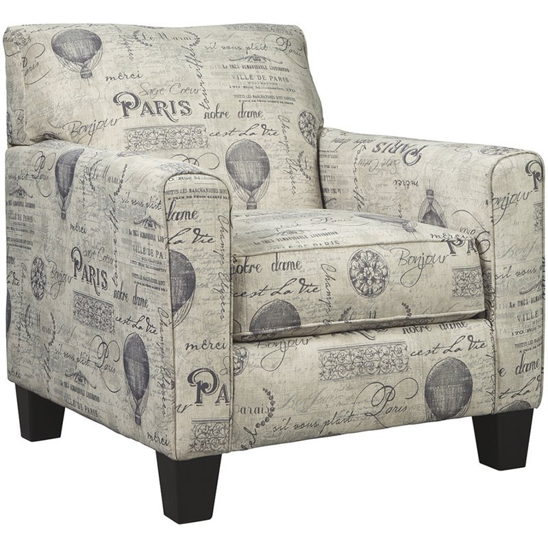 Ashley Nesso French Script Accent Chair in Gray and Cream