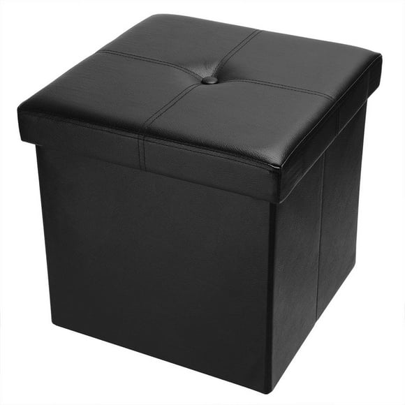 15 inch Ottoman Storage Bench, Faux Leather Foot Rest Stool Bench Seat Black, 15" x 15" x 15"