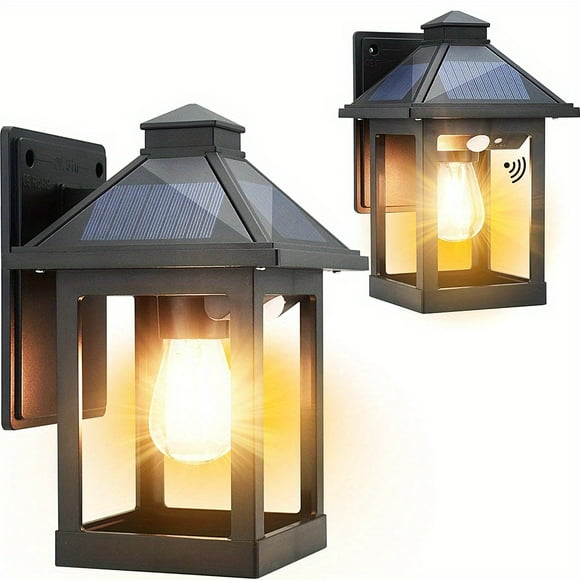 CHUANK 1/2PKS Solar Powered Wall Lanterns Outdoor with 3 Modes Dusk to Dawn Motion Sensor LED Sconce Lights Exterior Front Porch Security Lamps Wall Mount Patio Fence Decorative Light Fix