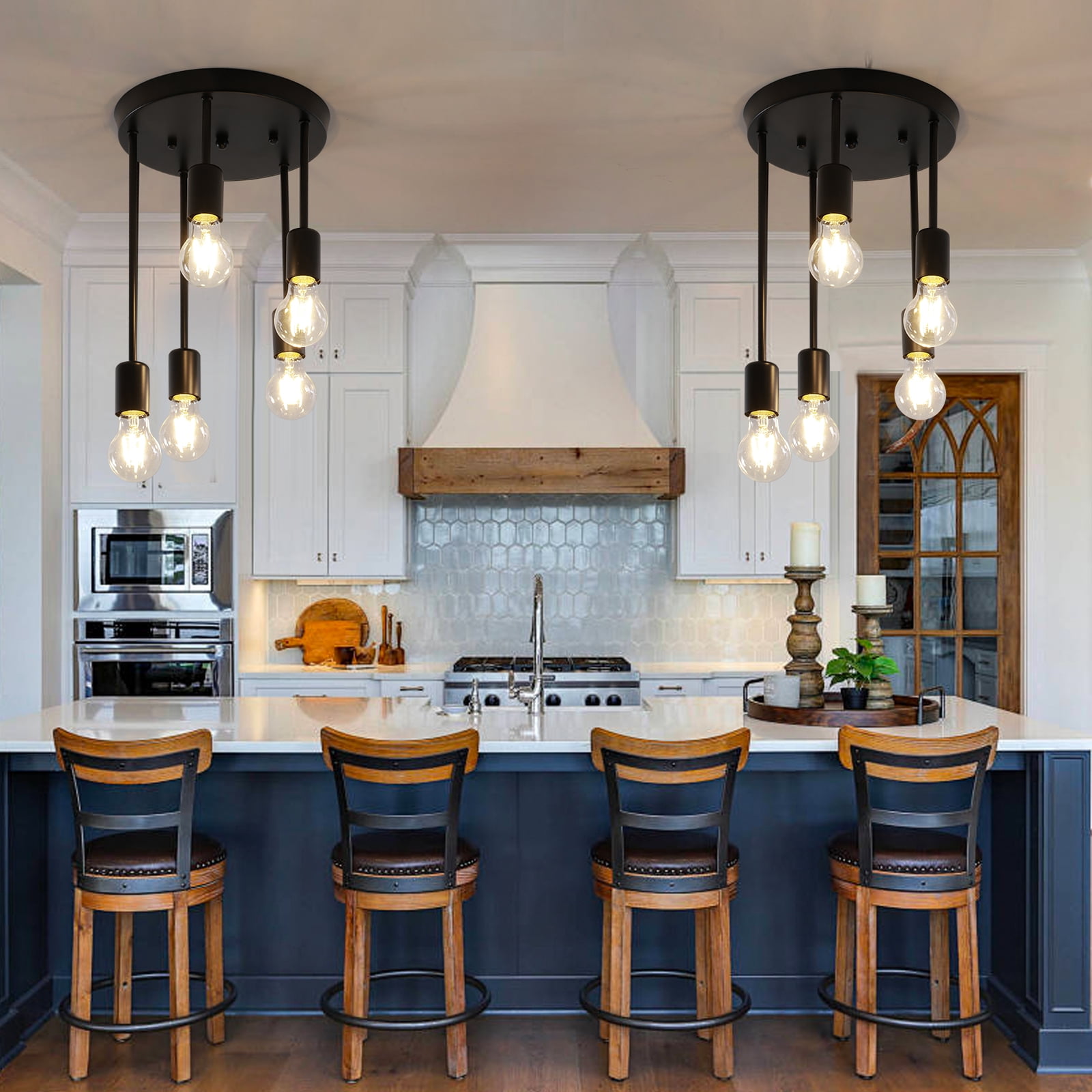 HALIGATE 5-Light Farmhouse  Ceiling Light Semi Flush Mount for House, Black Hallway Light Fixtures Kitchen Ceiling Light Fixtures for Living Room Foyer, E26 Base